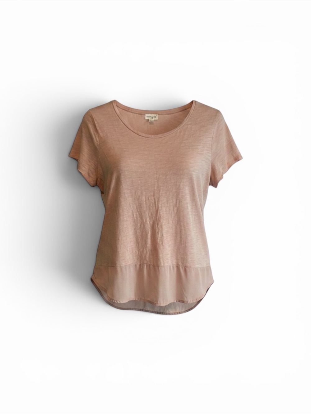 Maison Jules Blush Pink Short Sleeve Tee with Sheer Layer